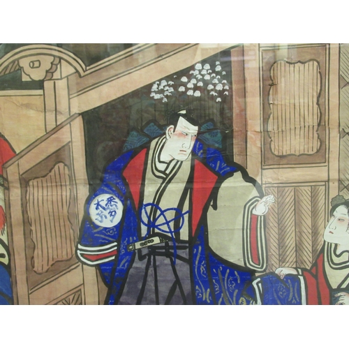 146 - An early 20thC Japanese Kabuki dance-drama theatre poster, featuring the characters in dramatic pose... 