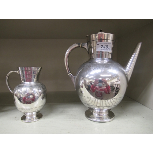 246 - A late Victorian Martin Hall & Co silver plated four piece tea set, in the manner of Christopher... 