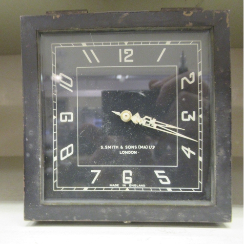 112 - An S Smith & Sons black painted metal framed 8 day motor car dashboard clock  5