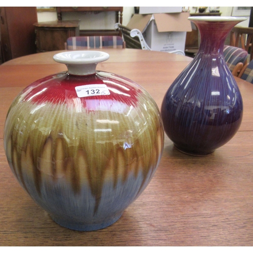 132 - Three 20thC Chinese porcelain vases with layered multi-coloured streaky glazed decoration  10