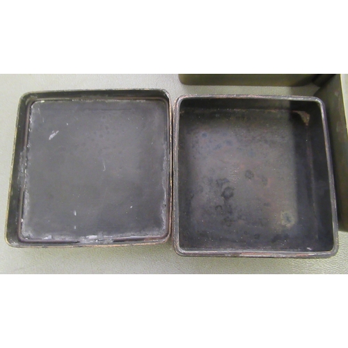 15 - Oriental cast metal and carved stone boxes: to include a white metal example with enamel panels   6