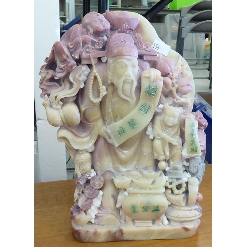 156 - Three Chinese carved soapstone sculptures: to include a mountainous landscape, with figures  7