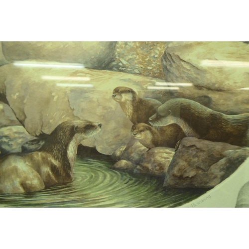 159 - After Nigel Hemming - a family of otters  Limited Edition 310/850 coloured print  bears a pencil sig... 