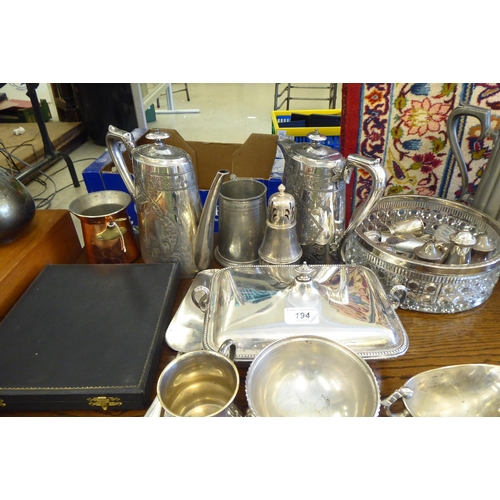 194 - Mainly 20thC silver plated tableware: to include a tureen, condiments and tankards 