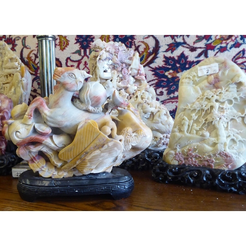 2 - Three Chinese carved soapstone sculptures: to include a mountain landscape  13