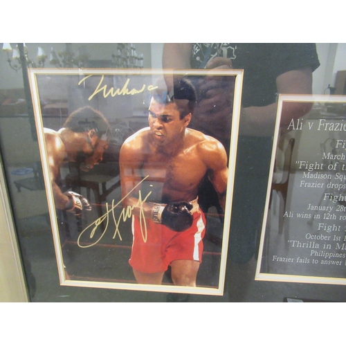 201 - Ali V Frazer - a boxing glove and a picture, bearing signatures, in a box frame  27