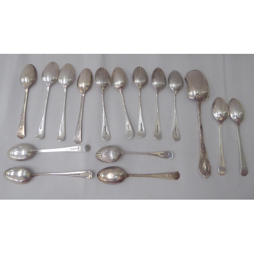 207 - Silver flatware: to include a set of six scratch engraved coffee spoons, on twist stems; and a set o... 