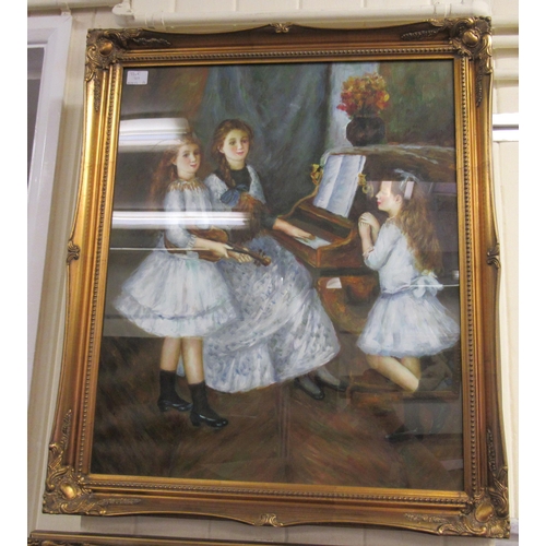 217 - Two similar modern interior family portrait scenes  oil on canvas  23