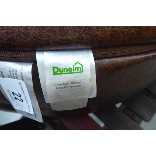 22 - A pair of Dunelm brown hide covered bean bags