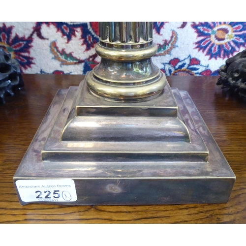 225 - A silver plated column design table lamp with a Corinthian capital, on a stepped square plinth  19