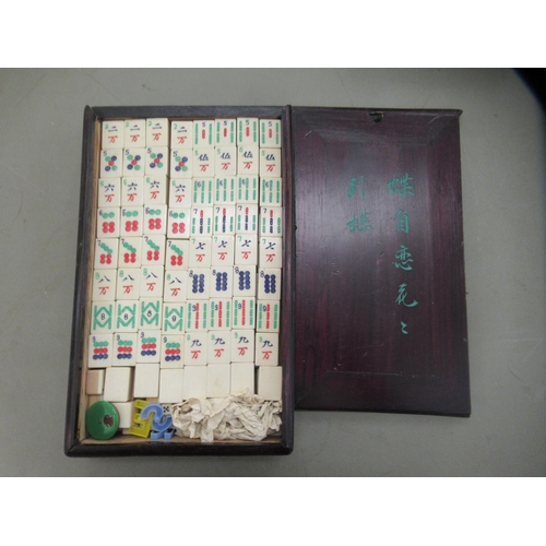 227 - Two fruitwood cased mah-jong sets with resin tiles