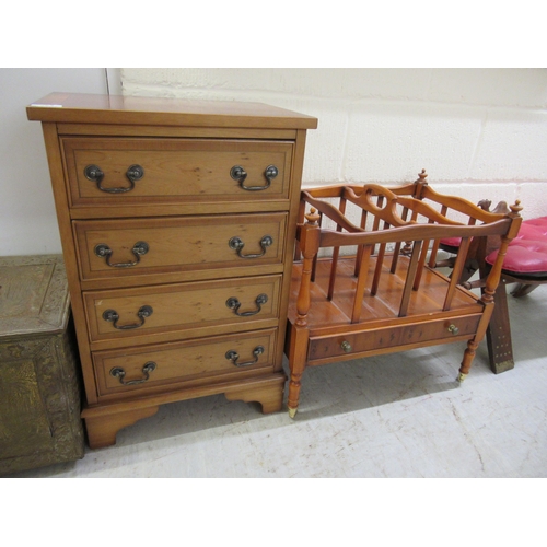 284 - Small furniture: to include a modern yewwood four drawer bedside chest, raised on bracket feet ... 