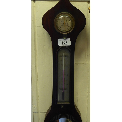 307 - An early 19thC rosewood barometer with a silvered Arabic dial  37