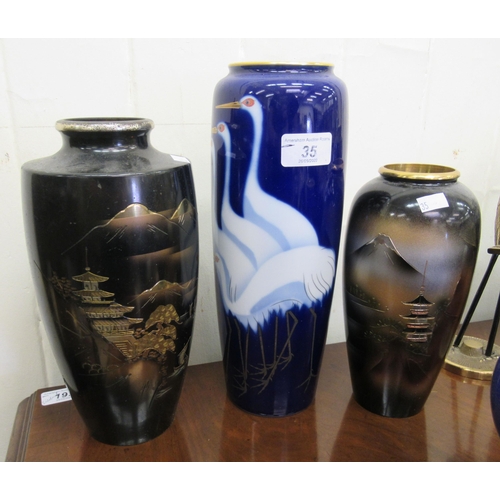 35 - Oriental collectables: to include a Chinese blue enamel vase, decorated with cranes  11