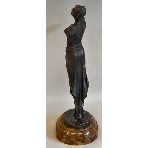 37 - A modern Art Deco style patinated bronzed metal figure, a female dancer, on a marble plinth  15... 