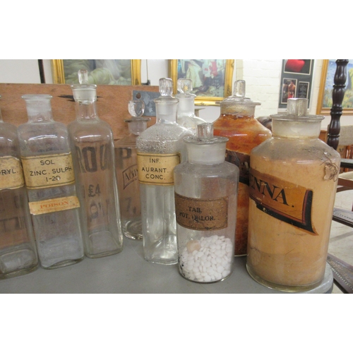 41 - Approx. twenty 19th/early 20thC chemists' glass jars and ground stoppers, assorted form and sizes, m... 