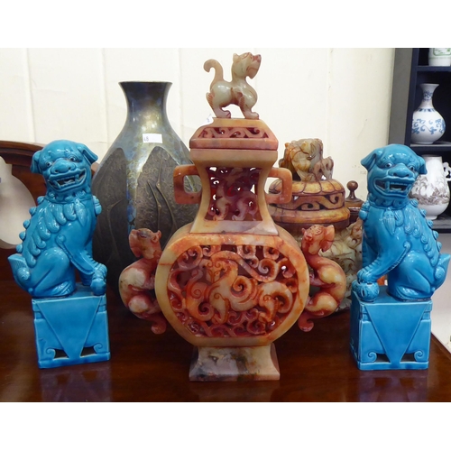 48 - Chinese collectables: to include a jade effect vase and cover with dragon handles  10