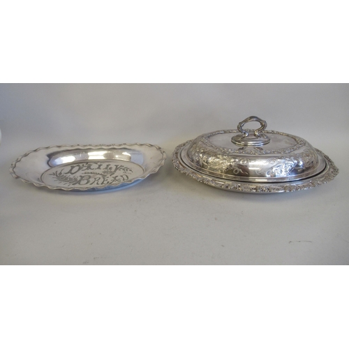 62 - Silver plated tableware: to include a three piece tea set; and an oval bread basket  12