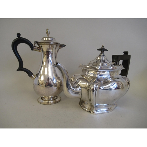 62 - Silver plated tableware: to include a three piece tea set; and an oval bread basket  12