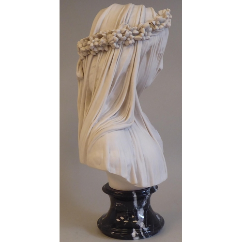 63 - After Giovanni Strazza, a modern marble effect bust, 'The Veiled Virgin' on a marble plinth  14.5