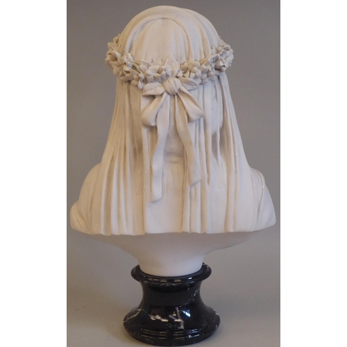 63 - After Giovanni Strazza, a modern marble effect bust, 'The Veiled Virgin' on a marble plinth  14.5