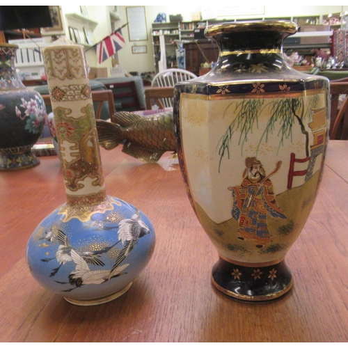 66 - Japanese ceramics: to include a Satsuma earthenware vase, decorated with a figure in battle  8