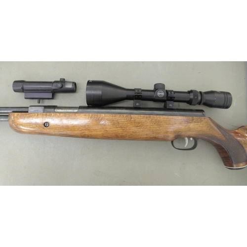 84 - A Weihrauch HW77 .22 air rifle with attached Hawke 3-9x50 scope, Armson OEG sight and soft case