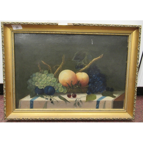 86 - Late 19th/early 20thC British School - a still life study, soft fruit on a table  oil on canvas... 