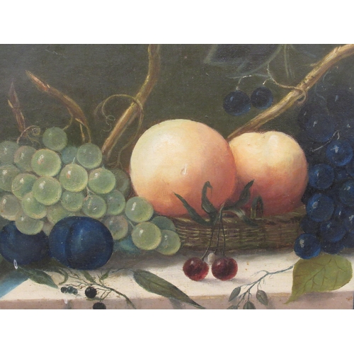 86 - Late 19th/early 20thC British School - a still life study, soft fruit on a table  oil on canvas... 