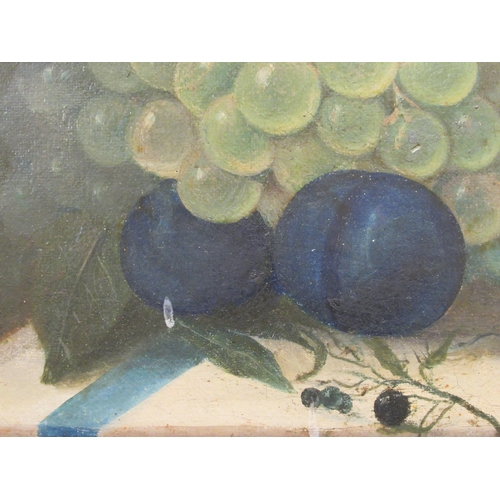 86 - Late 19th/early 20thC British School - a still life study, soft fruit on a table  oil on canvas... 