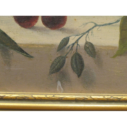 86 - Late 19th/early 20thC British School - a still life study, soft fruit on a table  oil on canvas... 