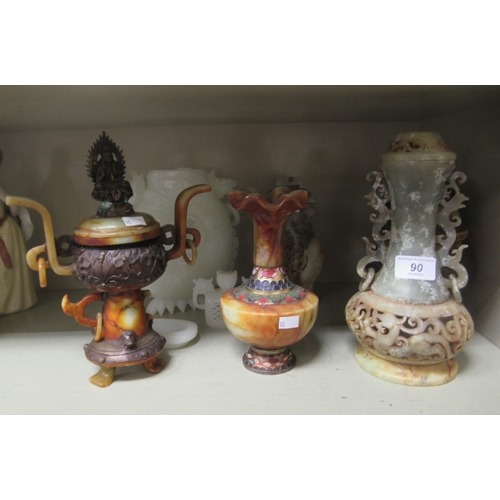 90 - Chinese hardstone collectables: to include a vase and cover of pierced bulbous form  9.5