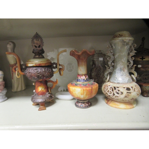 90 - Chinese hardstone collectables: to include a vase and cover of pierced bulbous form  9.5