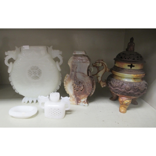 90 - Chinese hardstone collectables: to include a vase and cover of pierced bulbous form  9.5