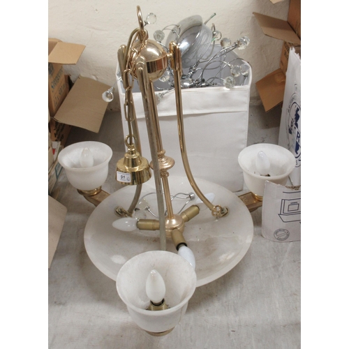 91 - Light fittings: to include a gilt metal centre light with alabaster style shades  18