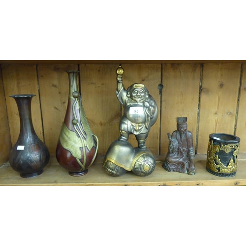 95 - Oriental metal collectables: to include a Japanese bronze vase, decorated with organic designs  12