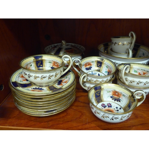 353 - 19thC English porcelain teaware, decorated in a version of the Imari palette with gilt banding