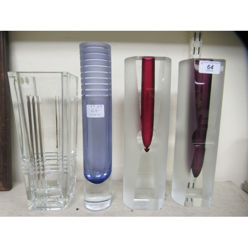 64 - Glassware: to include two similar Pavel Stejskal vases of cut cylindrical form  11