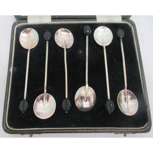 101 - Silver and silver plated tableware: to include a set of six bean terminal coffee spoons  Birmingham ... 