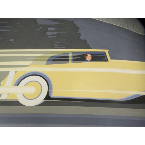 106 - A study of a 1930s Shell Oil advertising sign, a motorcar&nbsp; watercolour&nbsp; bears a signature ... 