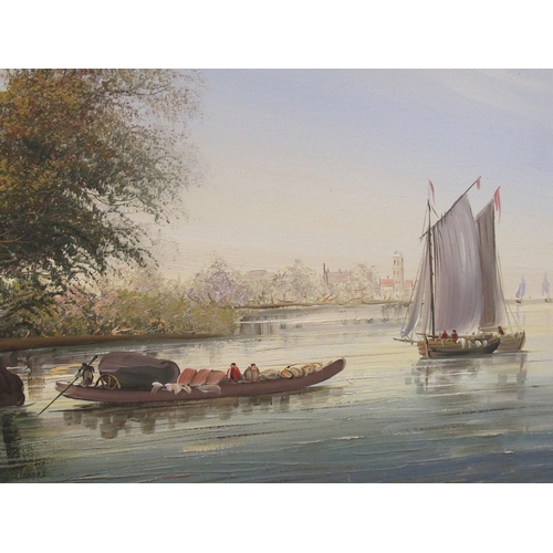 108 - Baillie - a European shoreline scene with a Cathedral in the background&nbsp; oil on canvas&nbsp; be... 