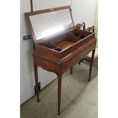 113 - A modern cherrywood dressing chest/desk with a hinged mirrored lid and fall front, enclosing open co... 