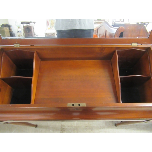 113 - A modern cherrywood dressing chest/desk with a hinged mirrored lid and fall front, enclosing open co... 