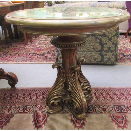 118 - A modern antique finished composition pedestal centre table, the overpainted and partially mirrored ... 