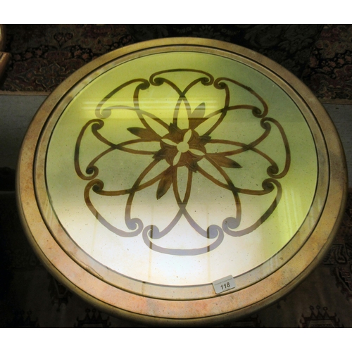 118 - A modern antique finished composition pedestal centre table, the overpainted and partially mirrored ... 