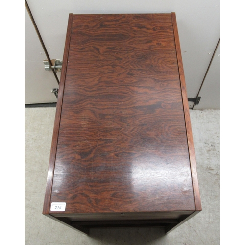 181 - A mid 20thC Scandinavian rosewood finished filing cabinet, the lockable vertically sliding tambour f... 
