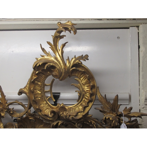 190 - A late 18th/early 19thC mirror, set in a carved giltwood, foliate scrolled and floral, rococo style ... 