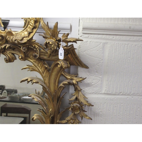 190 - A late 18th/early 19thC mirror, set in a carved giltwood, foliate scrolled and floral, rococo style ... 