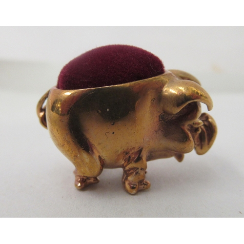 191 - A brass novelty pin cushion, fashioned as a standing pig&nbsp;