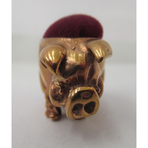 191 - A brass novelty pin cushion, fashioned as a standing pig&nbsp;